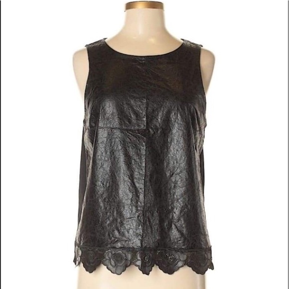 Express Tops - Vegan leather🖤Express🖤shirt w/lace edge detail